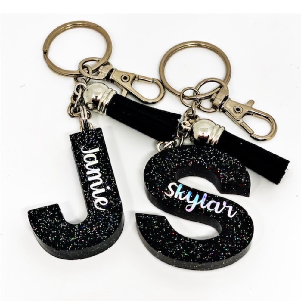 Handmade Personalized Custom Initial Name Glitter Keychain